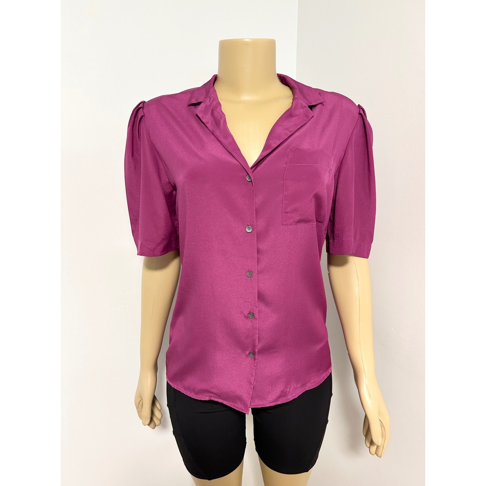 Vintage Jack Mulqueen Neiman Marcus Magenta Silk Look Puffed Sleeve Blouse 10